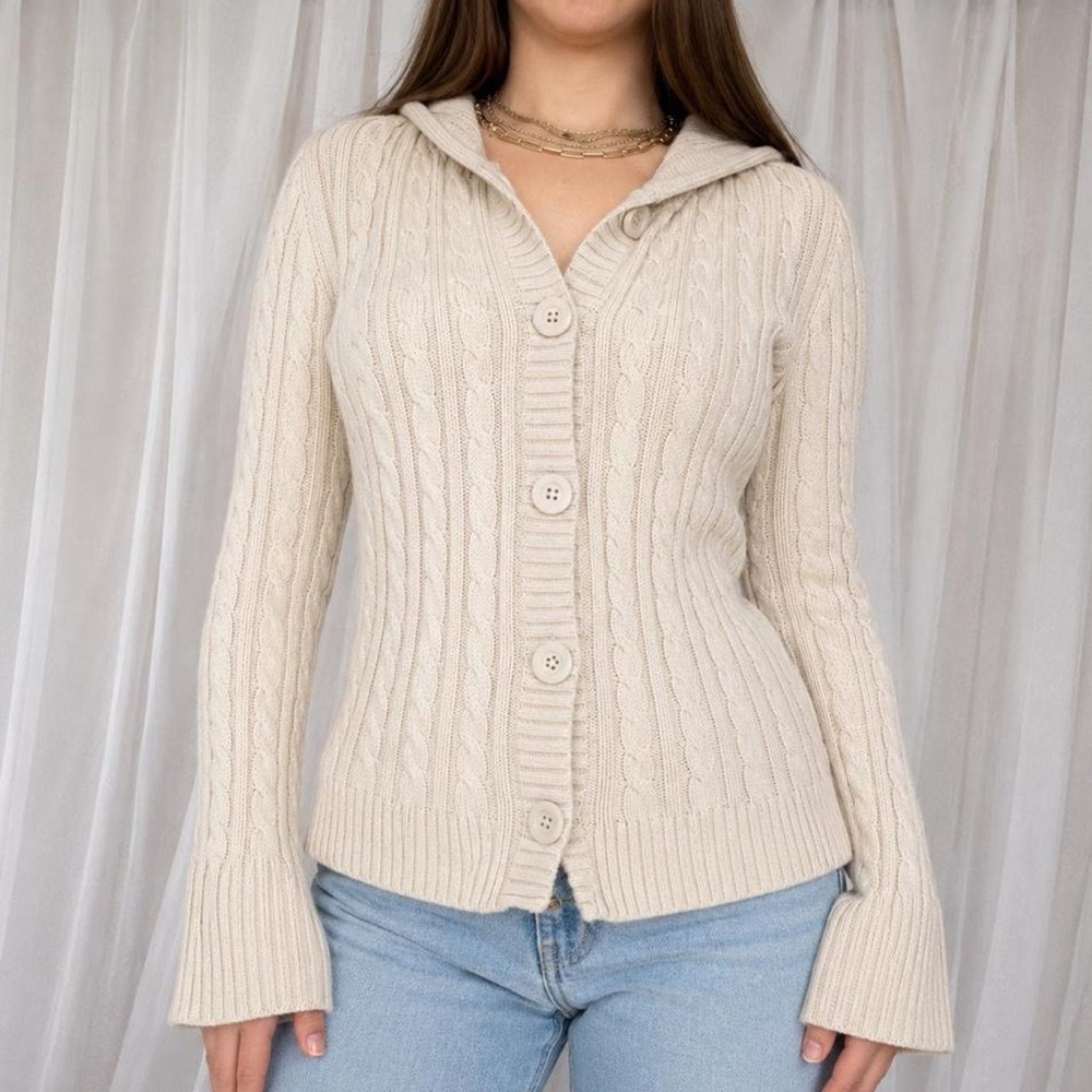 vintage y2k faded glory oatmeal hooded cardigan